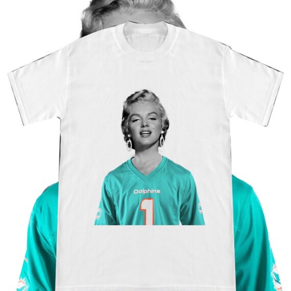 Marilyn Monroe wearing a Miami Dolphins Tua Tagovailoa Jersey Shirt